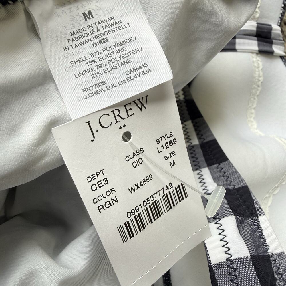 J. Crew Tie-front bandeau one-piece swimsuit Gingham Black White M Ruched NEW - Picture 5 of 5